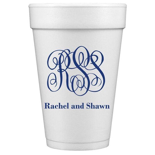 Large Script Monogram with Text Styrofoam Cups